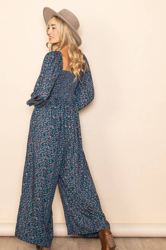 Floral Print Roper – Square Neck, Smocked Chest & Wide Legs