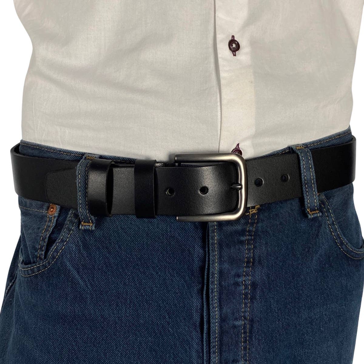 Italian Leather Black Belt with Silver Buckle
