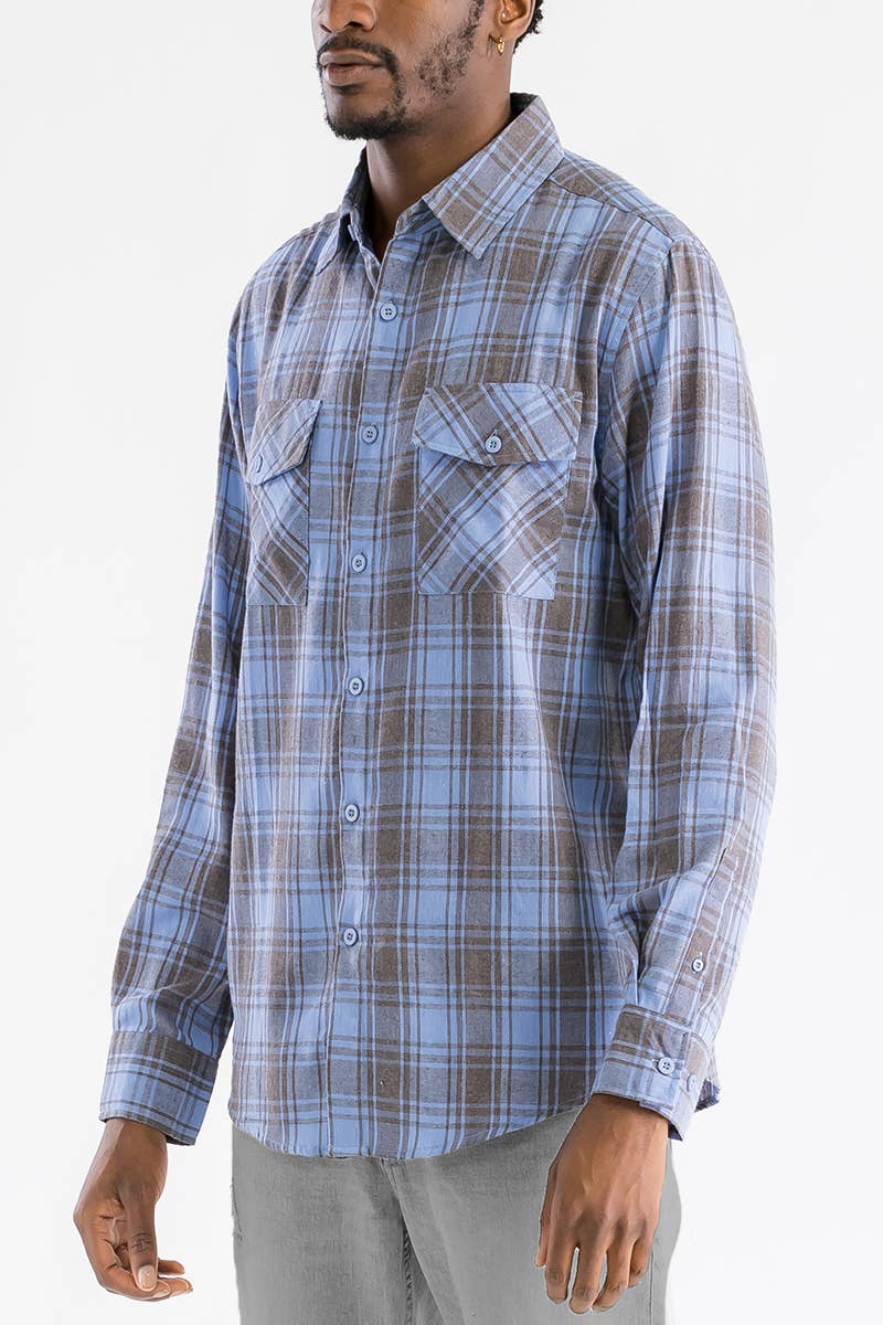 Plaid Checkered Flannel Shirt – Classic Button-Up with Chest Pockets