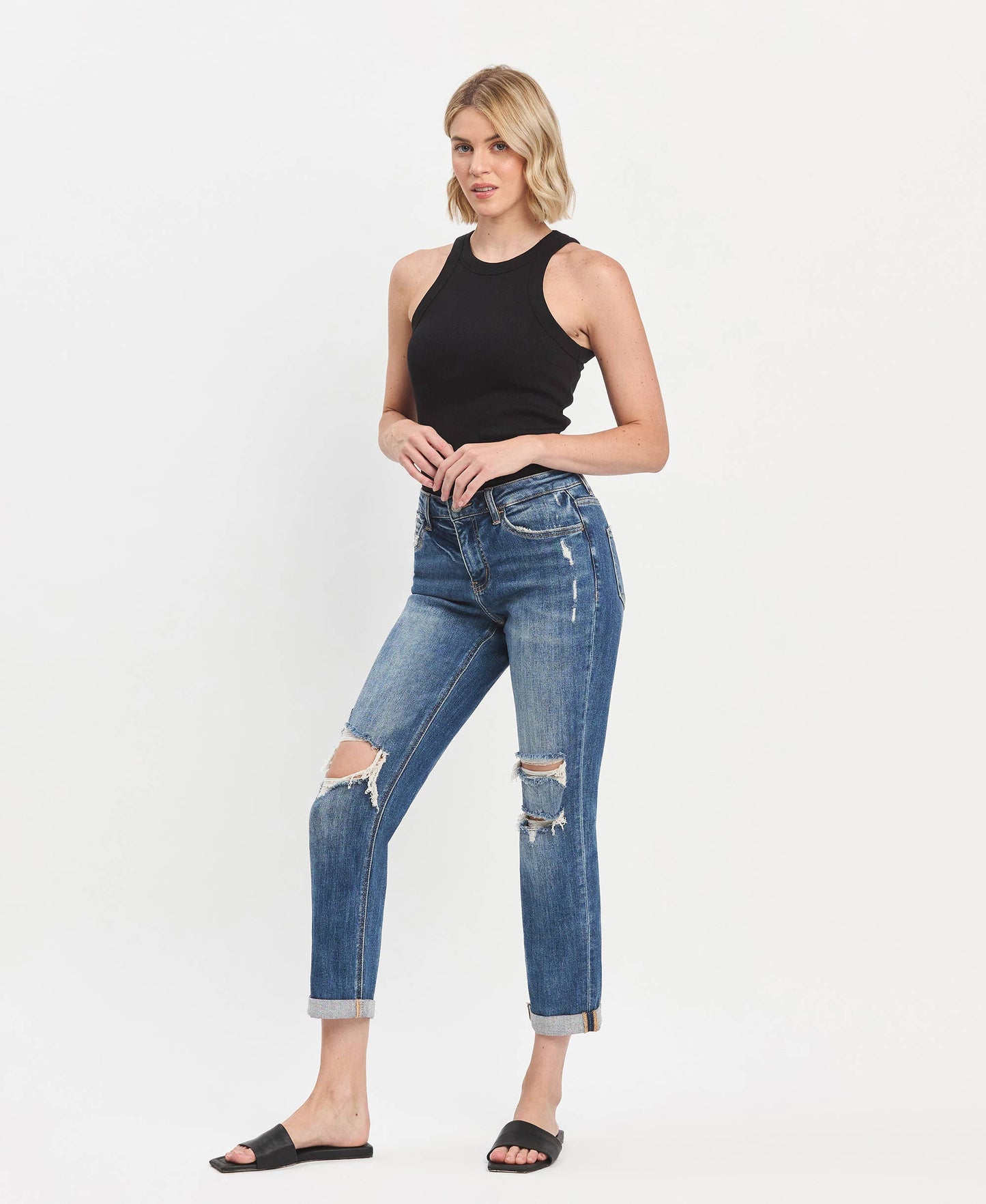 Lovervet by VERVET High Rise Double Cuffed Boyfriend Jeans