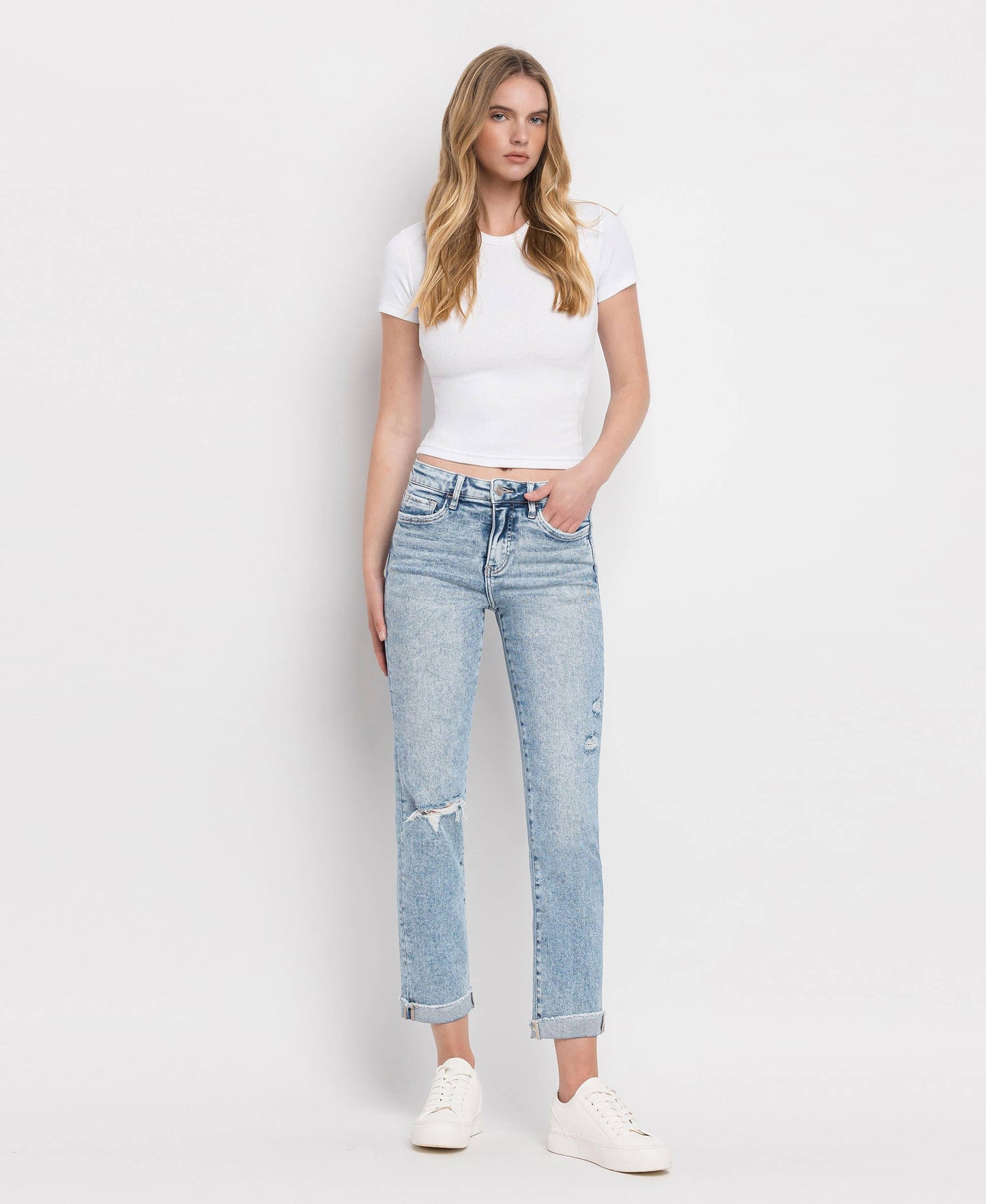 Lovervet by Vervet Tummy Control High Rise Cuff Slim Straight Jeans