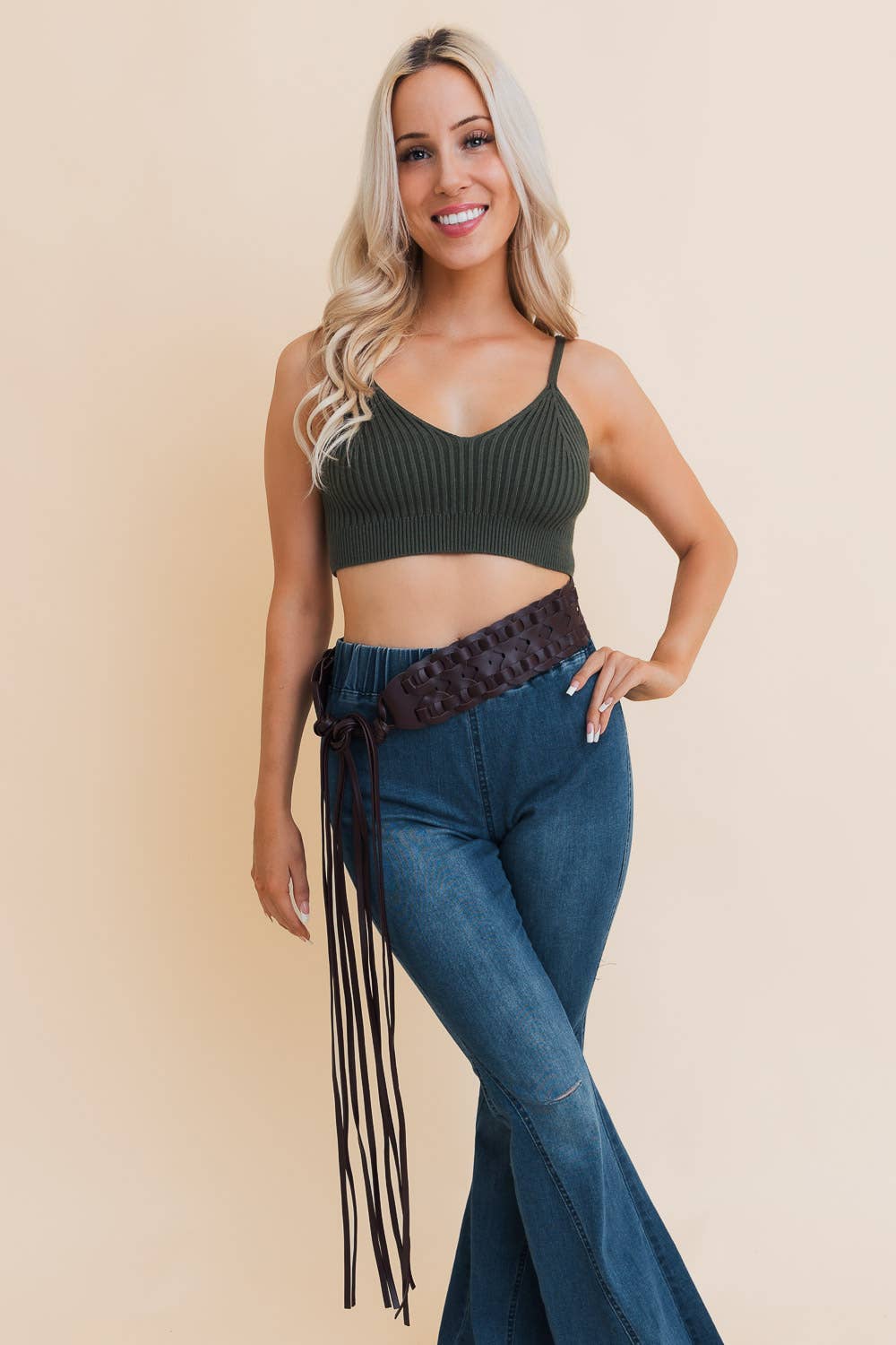 Wide Woven Vegan Leather Waist Tie Up Belt