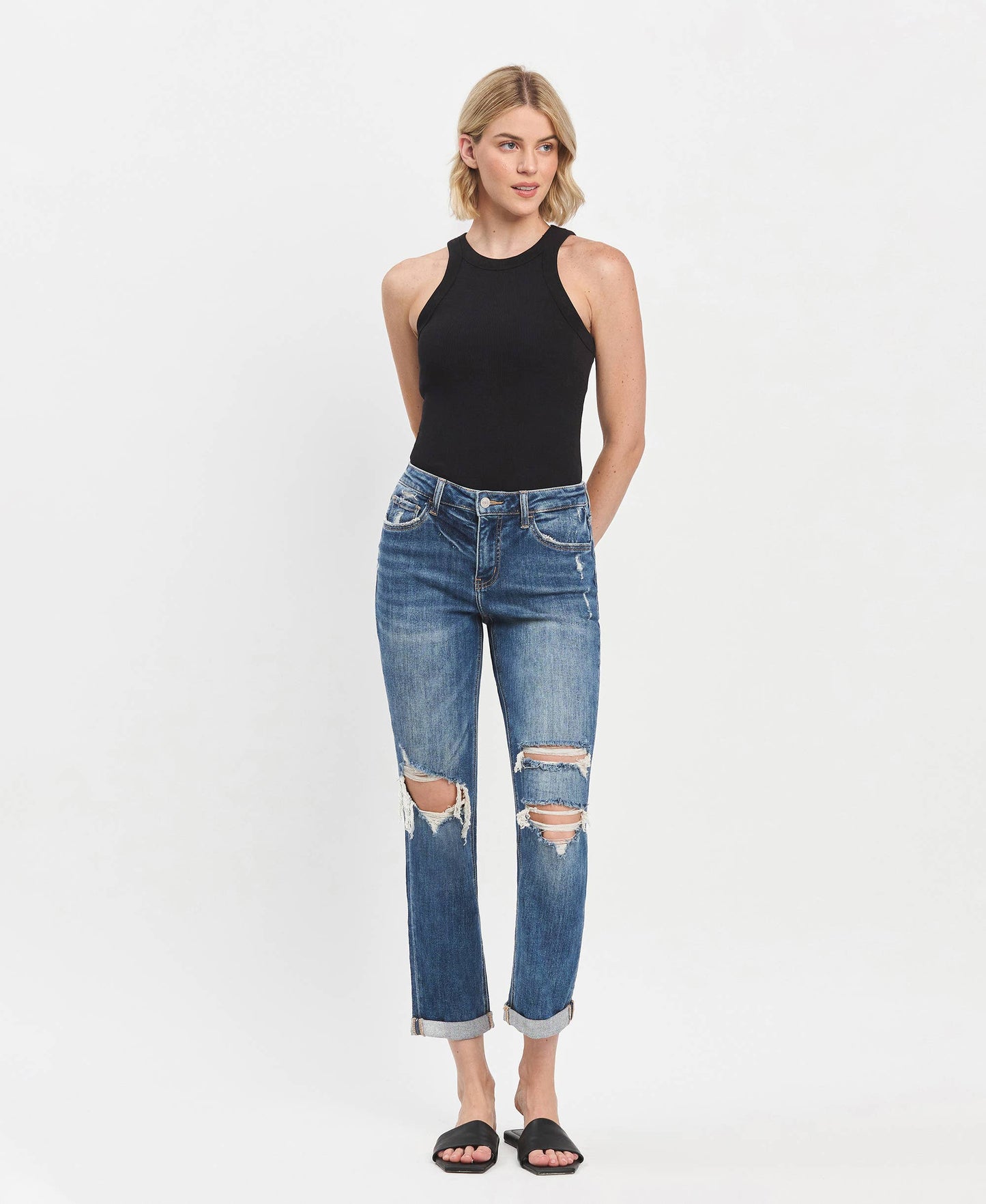 Lovervet by VERVET High Rise Double Cuffed Boyfriend Jeans