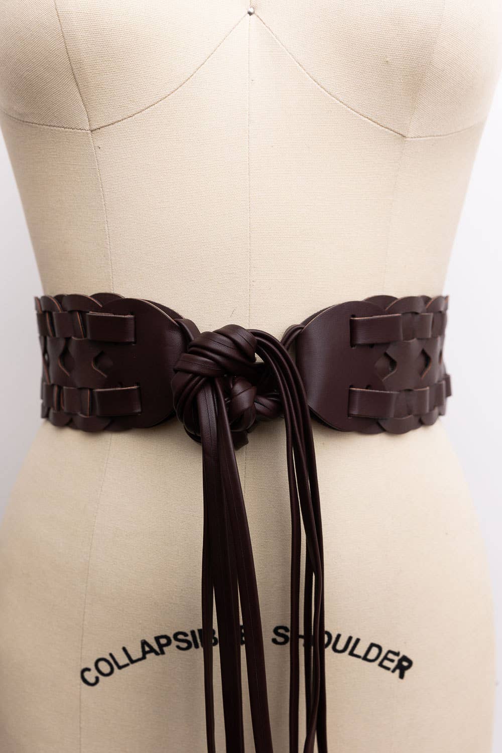 Wide Woven Vegan Leather Waist Tie Up Belt