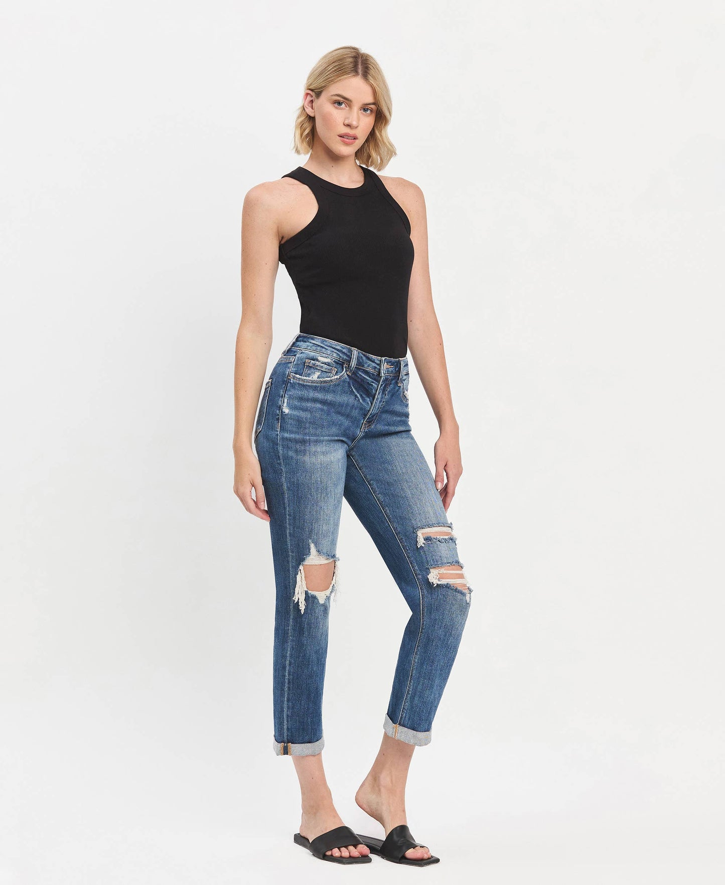 Lovervet by VERVET High Rise Double Cuffed Boyfriend Jeans