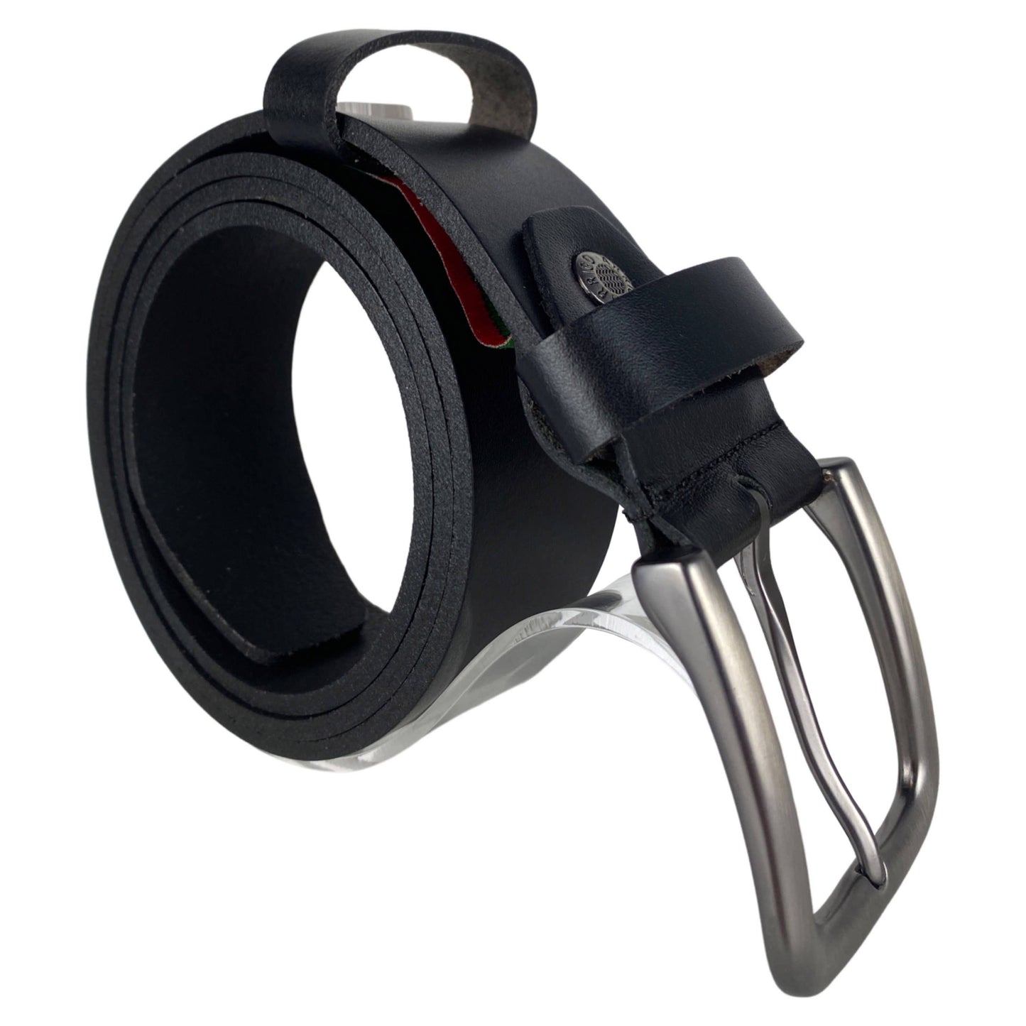 Italian Leather Black Belt with Silver Buckle