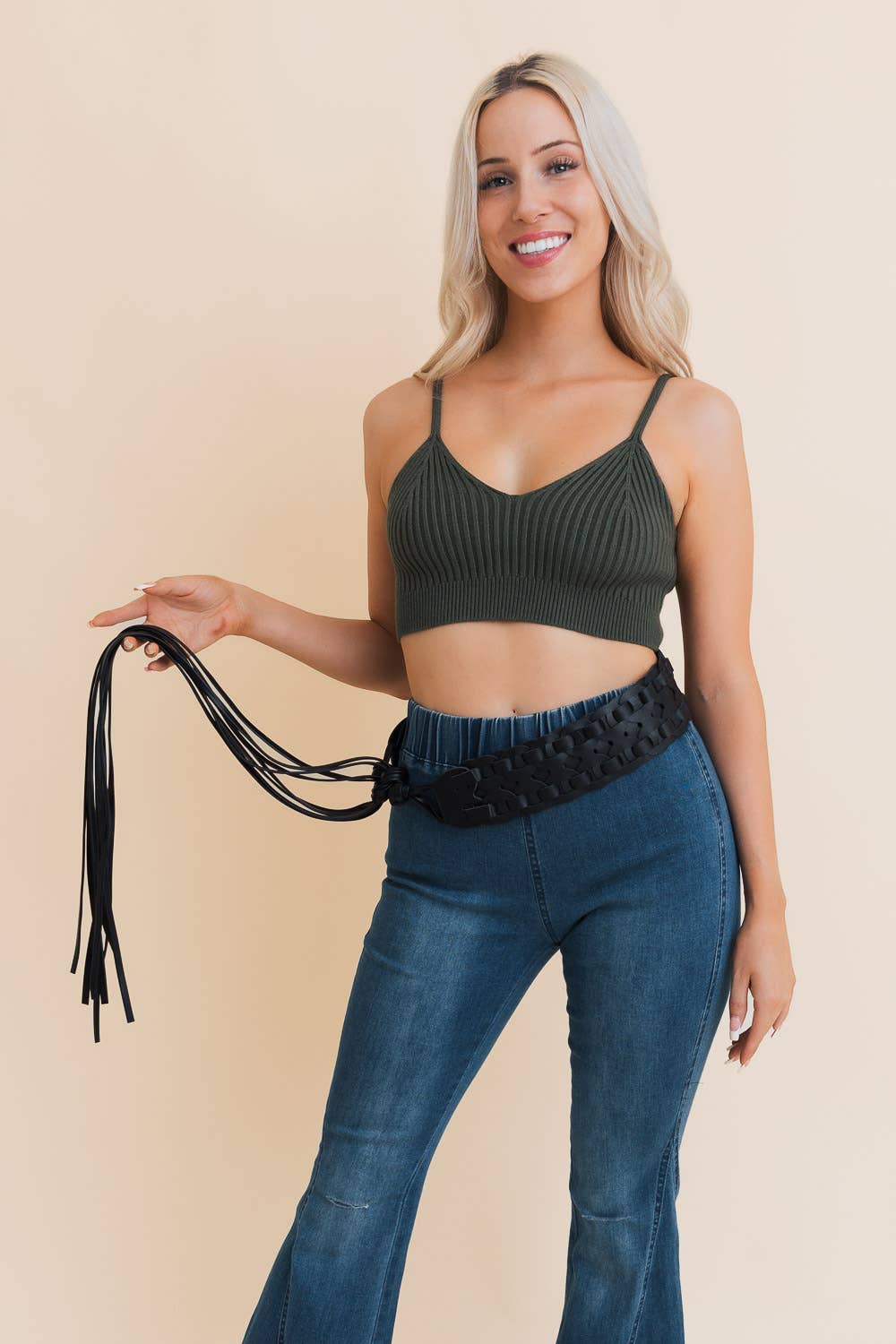 Wide Woven Vegan Leather Waist Tie Up Belt