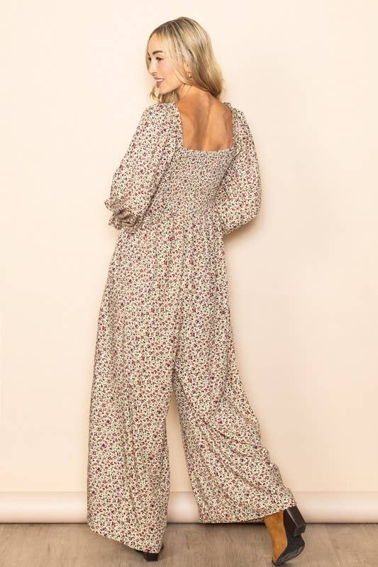 Floral Print Roper – Square Neck, Smocked Chest & Wide Legs