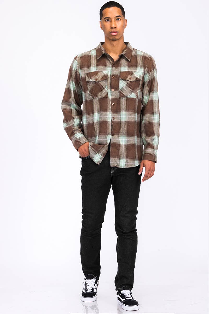 Plaid Checkered Flannel Shirt – Classic Button-Up with Chest Pockets