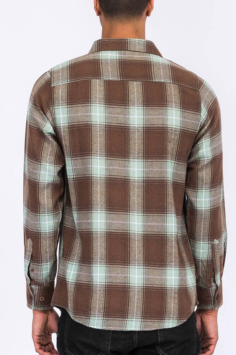 Plaid Checkered Flannel Shirt – Classic Button-Up with Chest Pockets