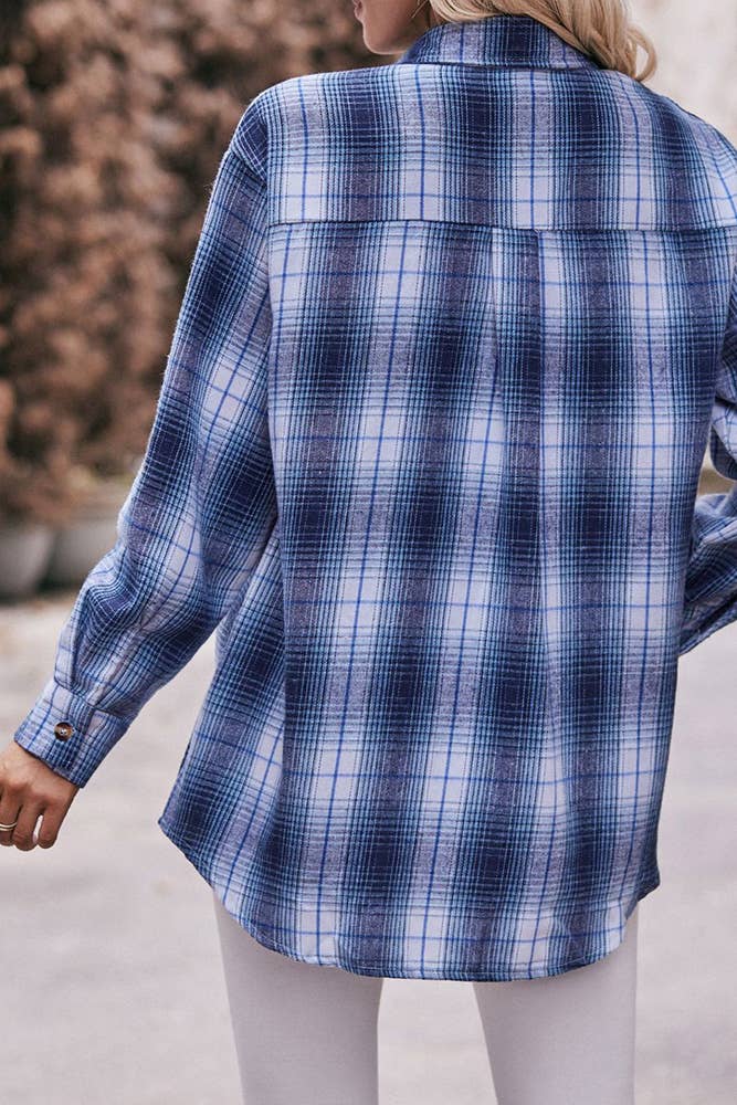 Blue Plaid Button-Up Shirt – Classic Fall Layering Piece