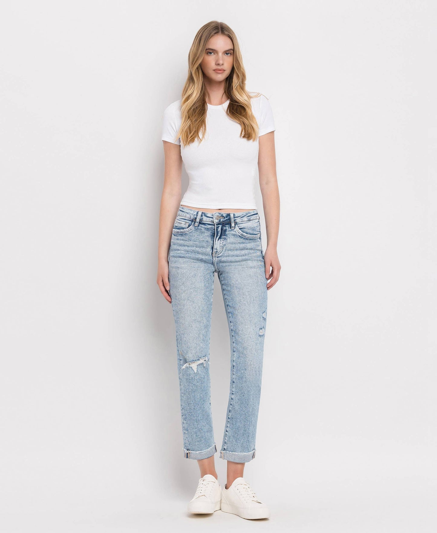 Lovervet by Vervet Tummy Control High Rise Cuff Slim Straight Jeans