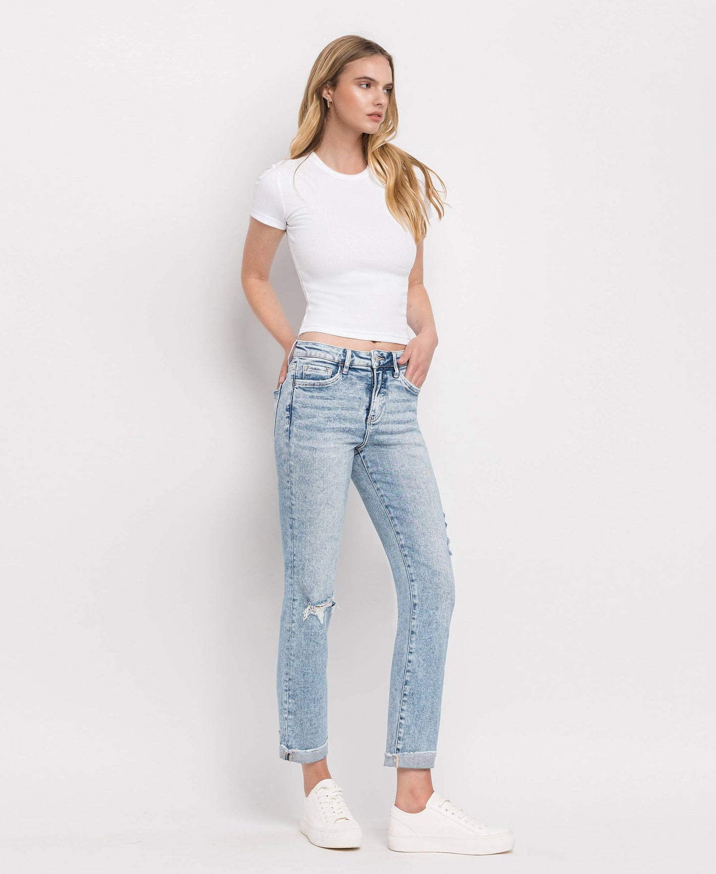Lovervet by Vervet Tummy Control High Rise Cuff Slim Straight Jeans