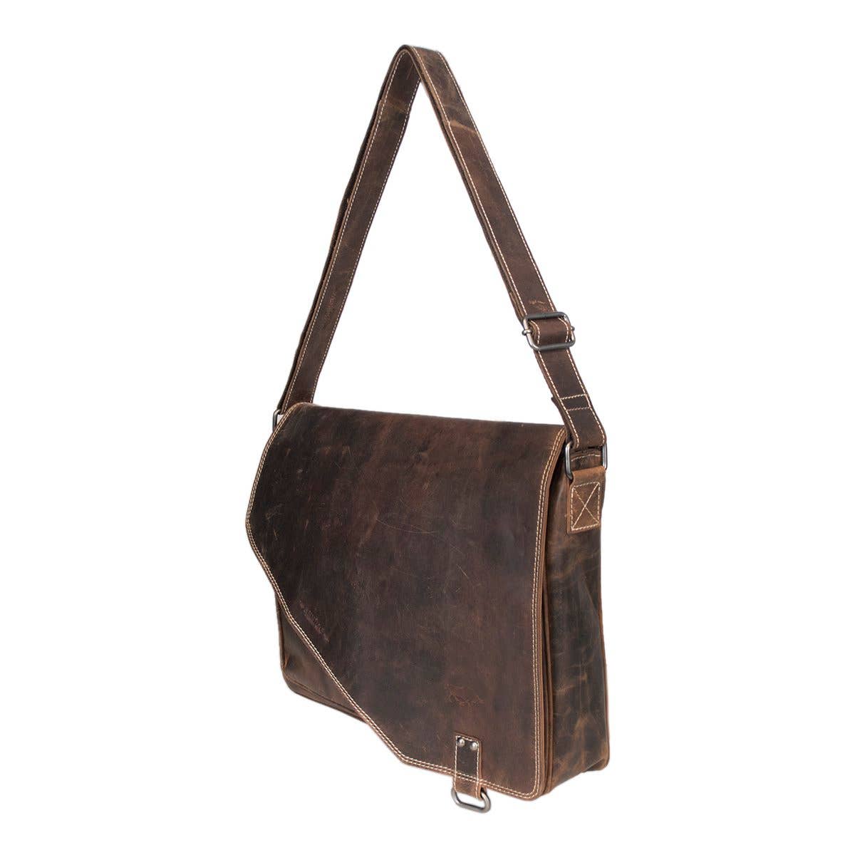 Buffalo Leather Laptop Bag – Spacious with Double Magnetic Flap Closure