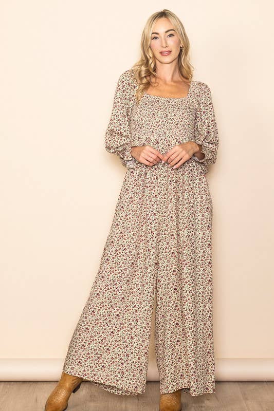 Floral Print Roper – Square Neck, Smocked Chest & Wide Legs