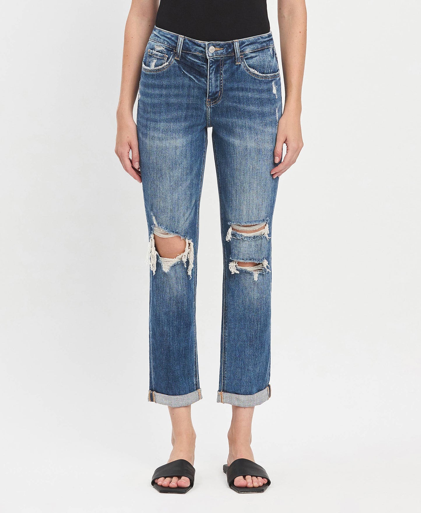 Lovervet by VERVET High Rise Double Cuffed Boyfriend Jeans