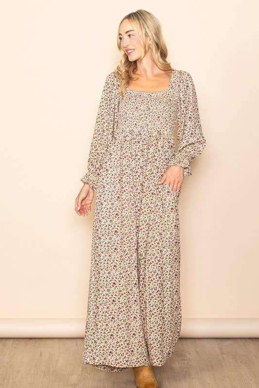 Floral Print Roper – Square Neck, Smocked Chest & Wide Legs