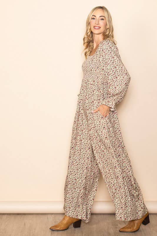 Floral Print Roper – Square Neck, Smocked Chest & Wide Legs