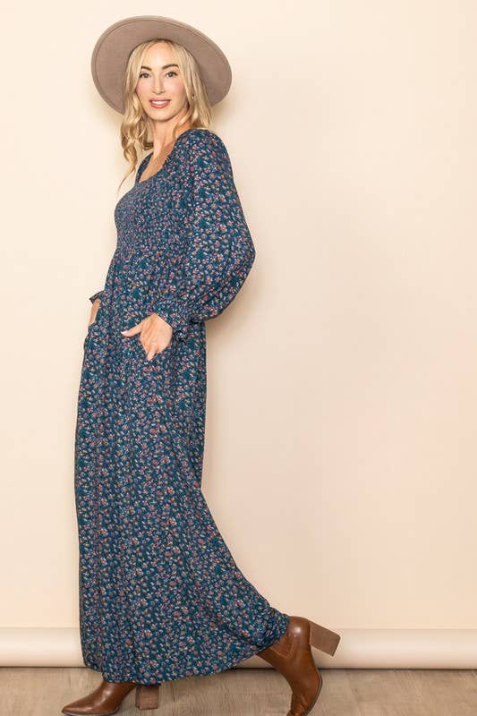 Floral Print Roper – Square Neck, Smocked Chest & Wide Legs