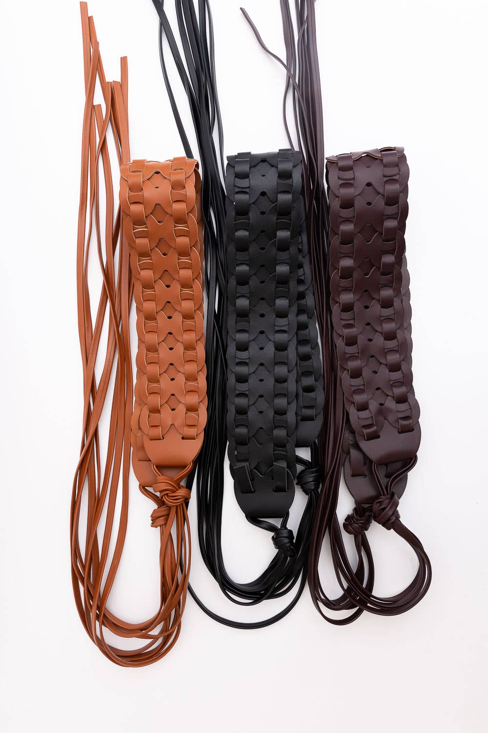 Wide Woven Vegan Leather Waist Tie Up Belt