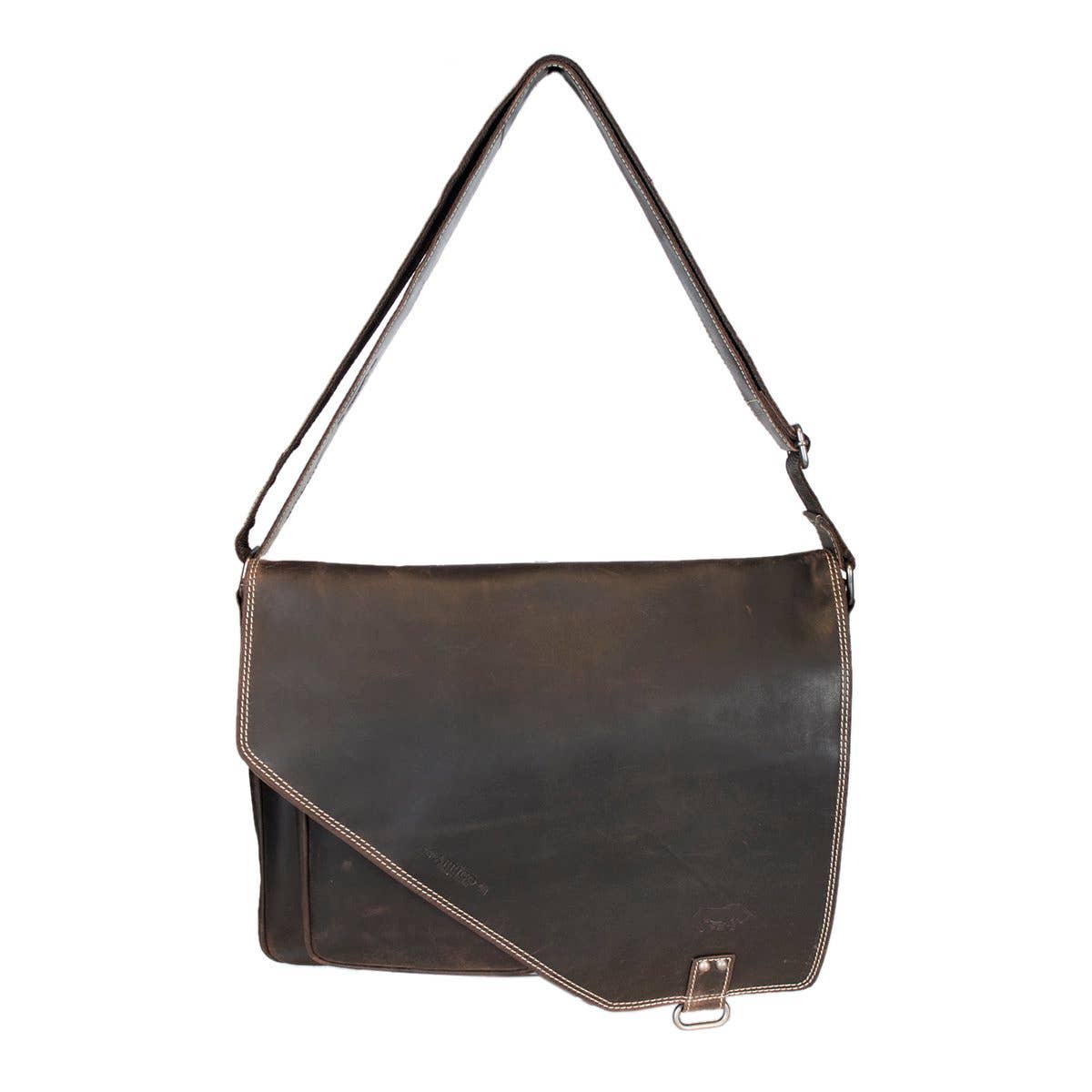 Buffalo Leather Laptop Bag – Spacious with Double Magnetic Flap Closure