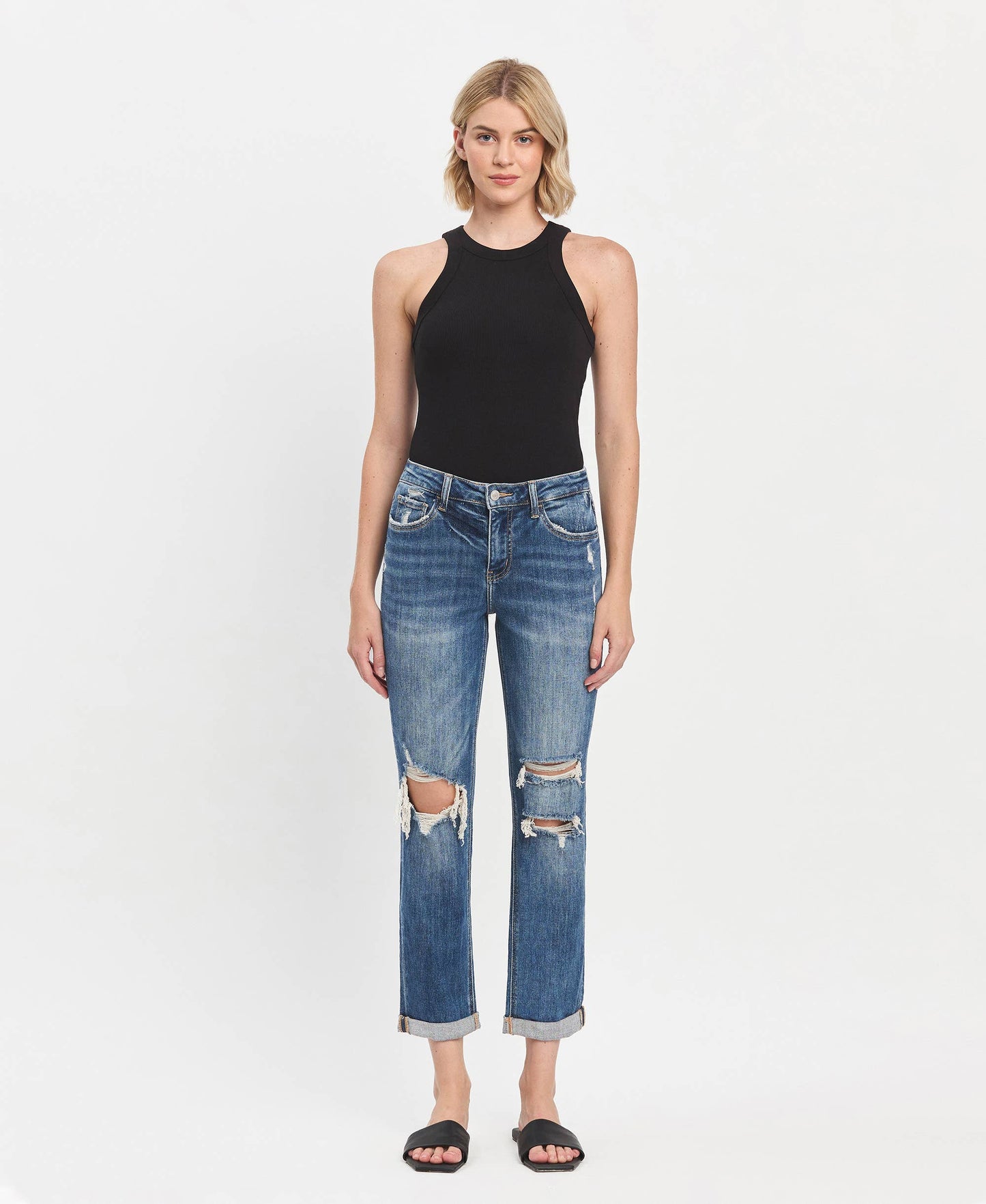 Lovervet by VERVET High Rise Double Cuffed Boyfriend Jeans