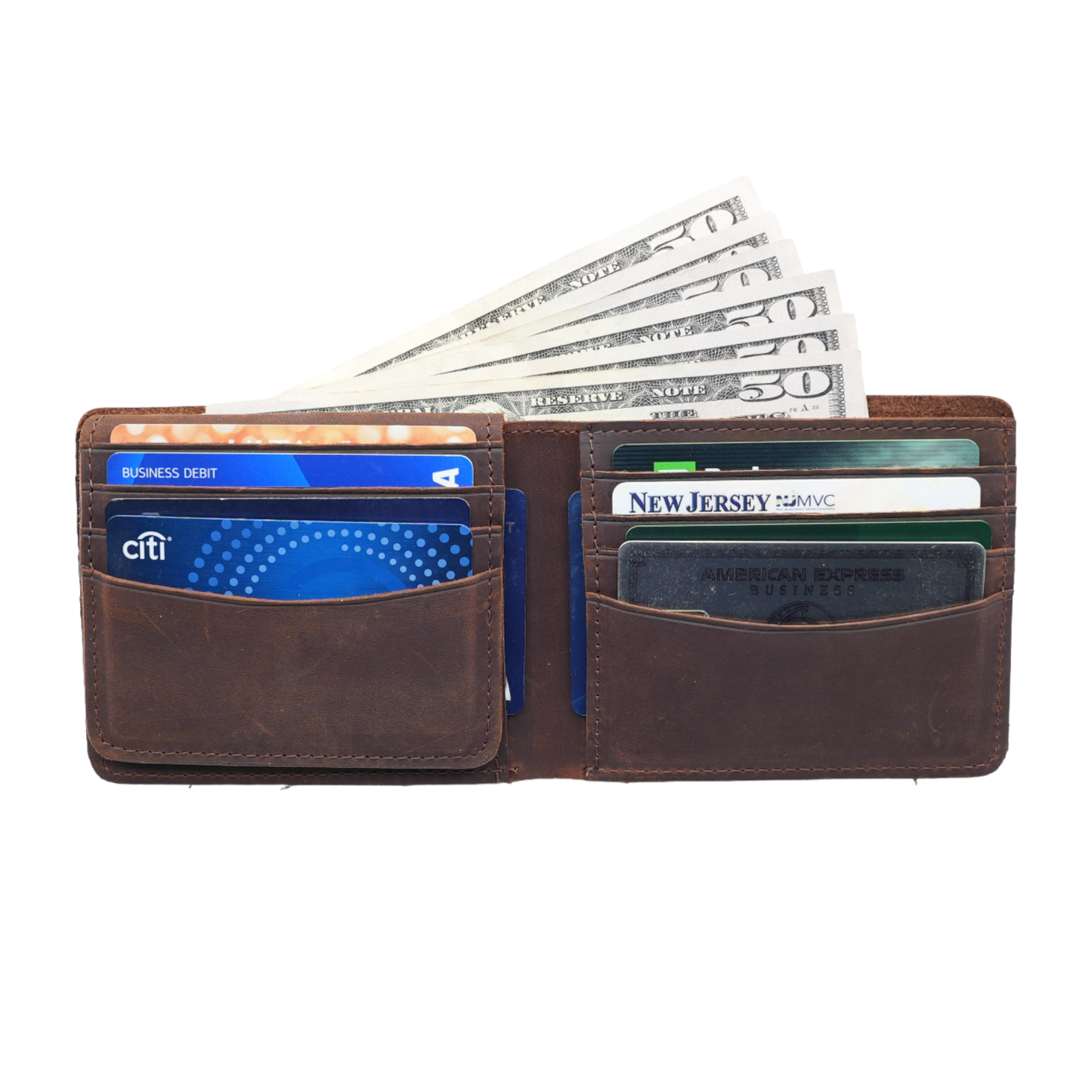 Men’s Leather Bifold Wallet – Top Grain Leather with Flap Out ID Holder
