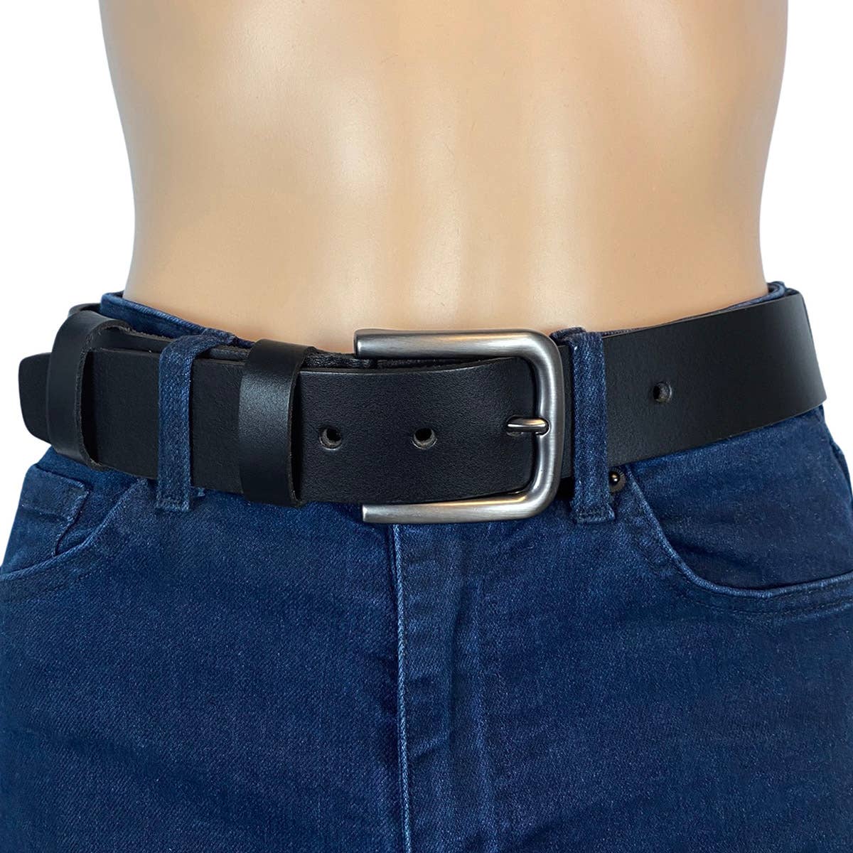 Italian Leather Black Belt with Silver Buckle
