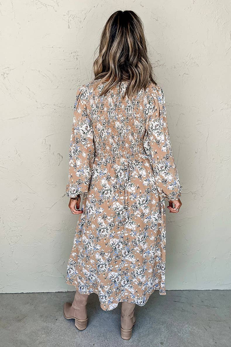 Vintage High-Waisted Pleated Floral Print Dress