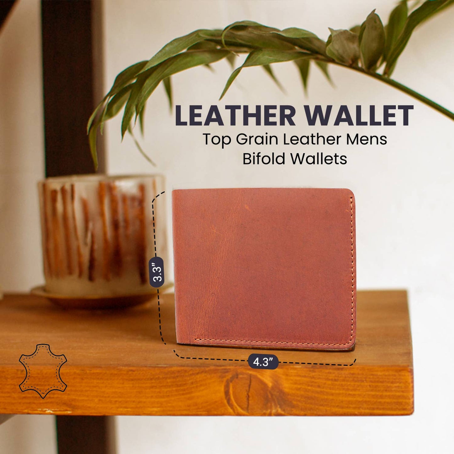 Men’s Leather Bifold Wallet – Top Grain Leather with Flap Out ID Holder
