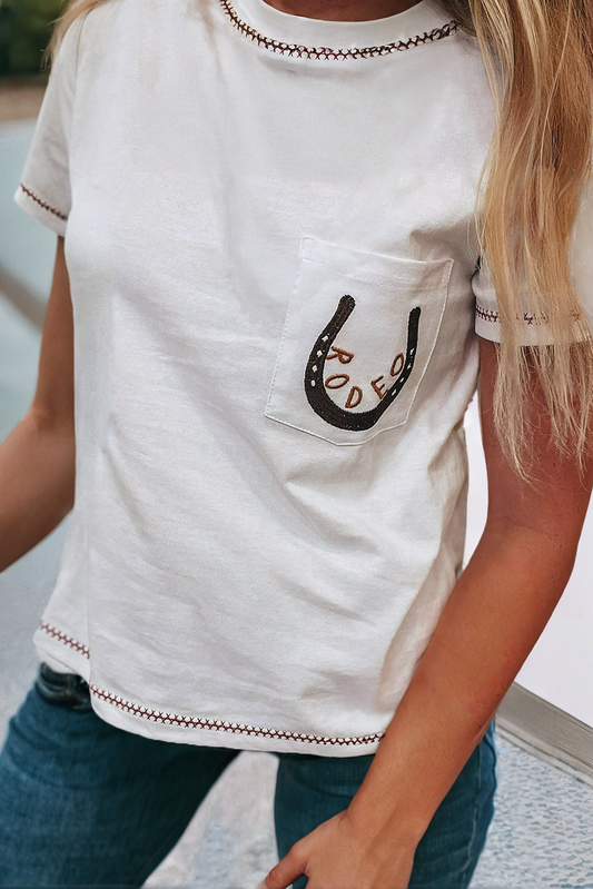 Oversized Horseshoe Rodeo Embroidered T-Shirt – Casual Western Tee