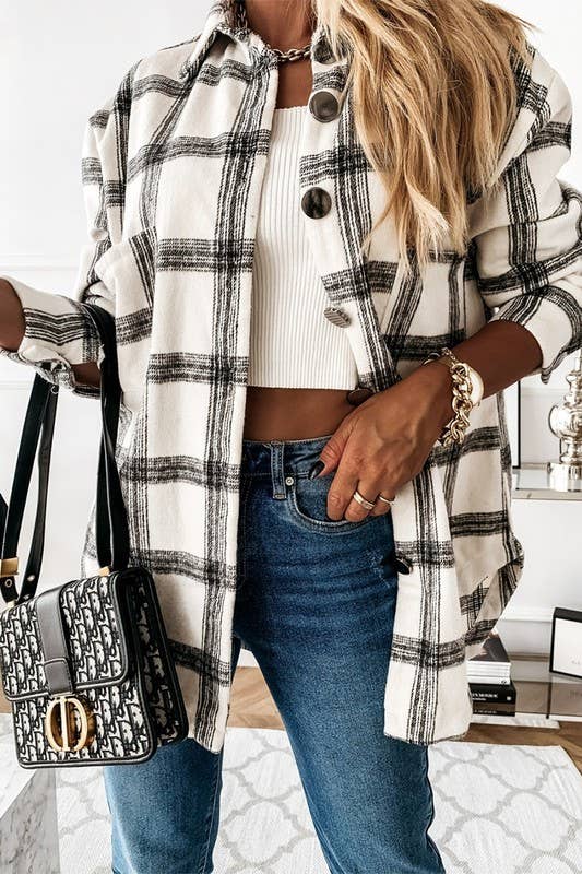 Mid-Length Plaid Flannel Jacket Shirt