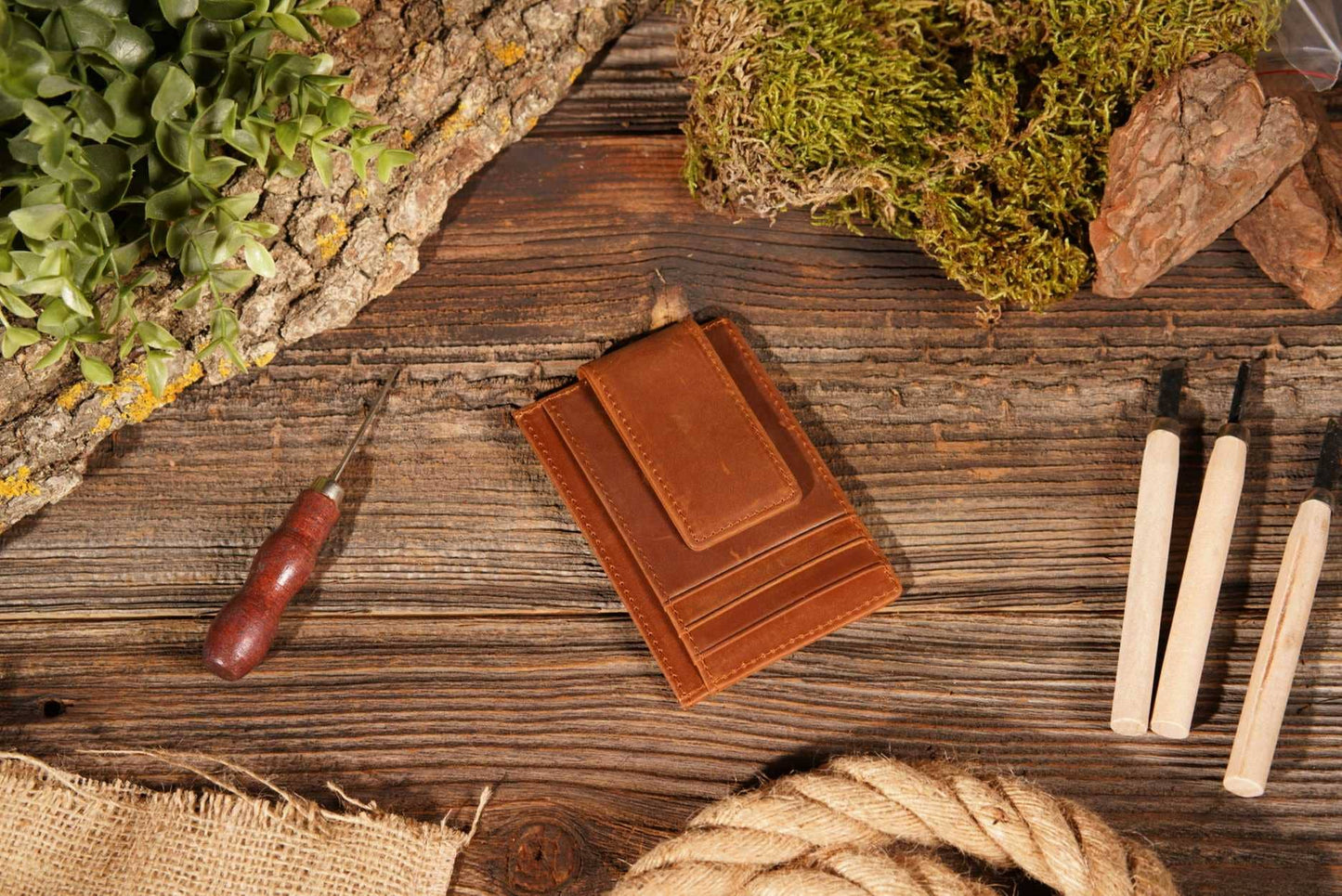 Genuine Leather Magnetic Money Clip Wallet – Full Grain Crazy Horse Leather