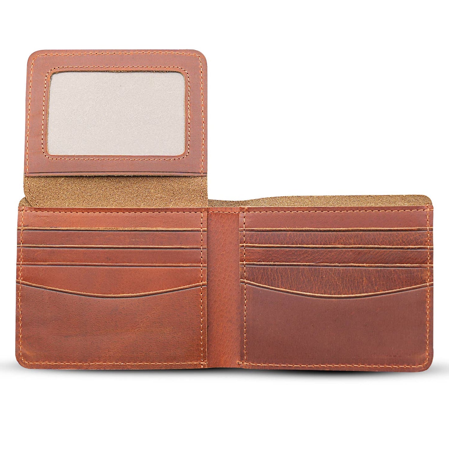 Men’s Leather Bifold Wallet – Top Grain Leather with Flap Out ID Holder