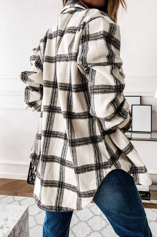 Mid-Length Plaid Flannel Jacket Shirt