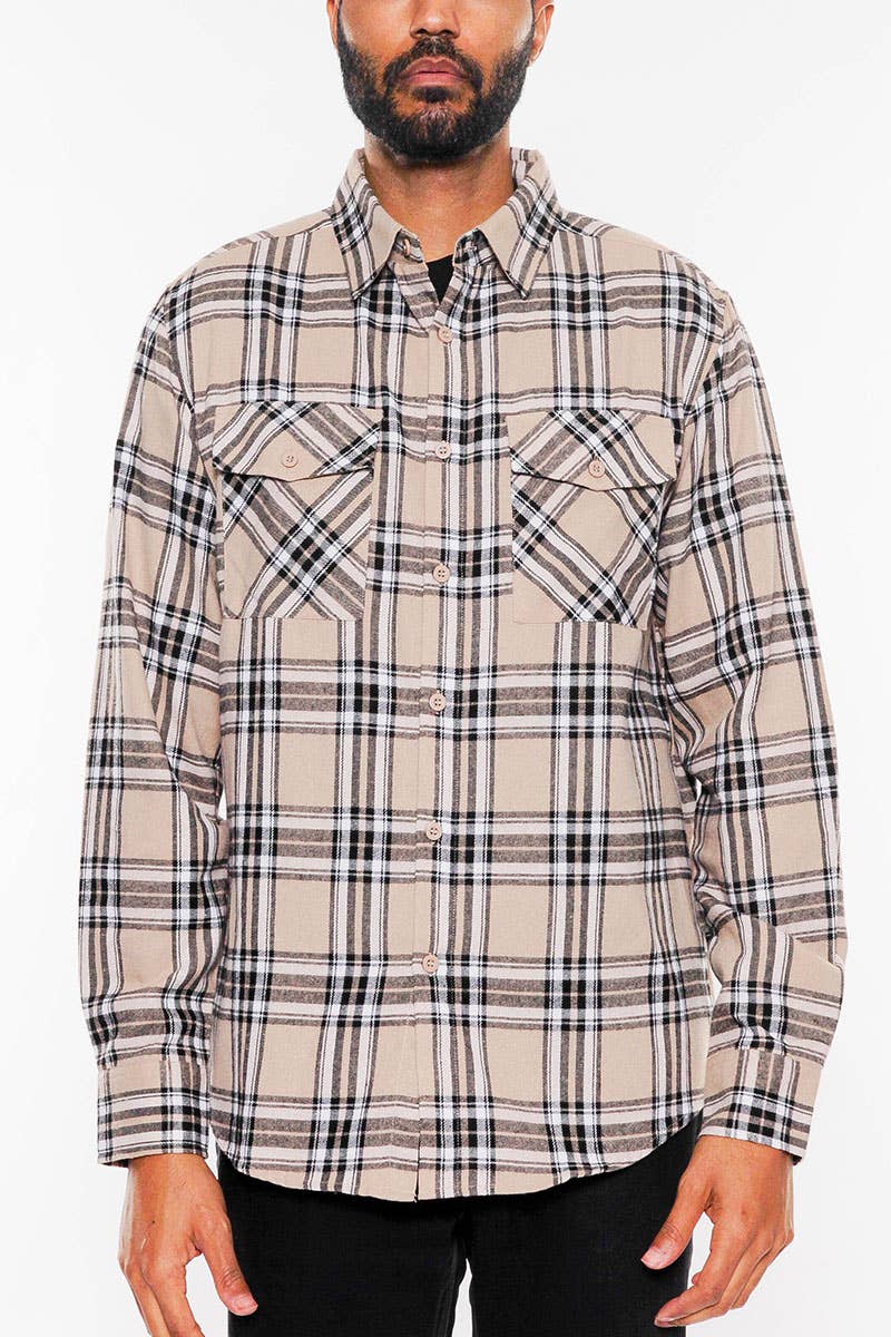 Plaid Checkered Flannel Shirt – Classic Button-Up with Chest Pockets