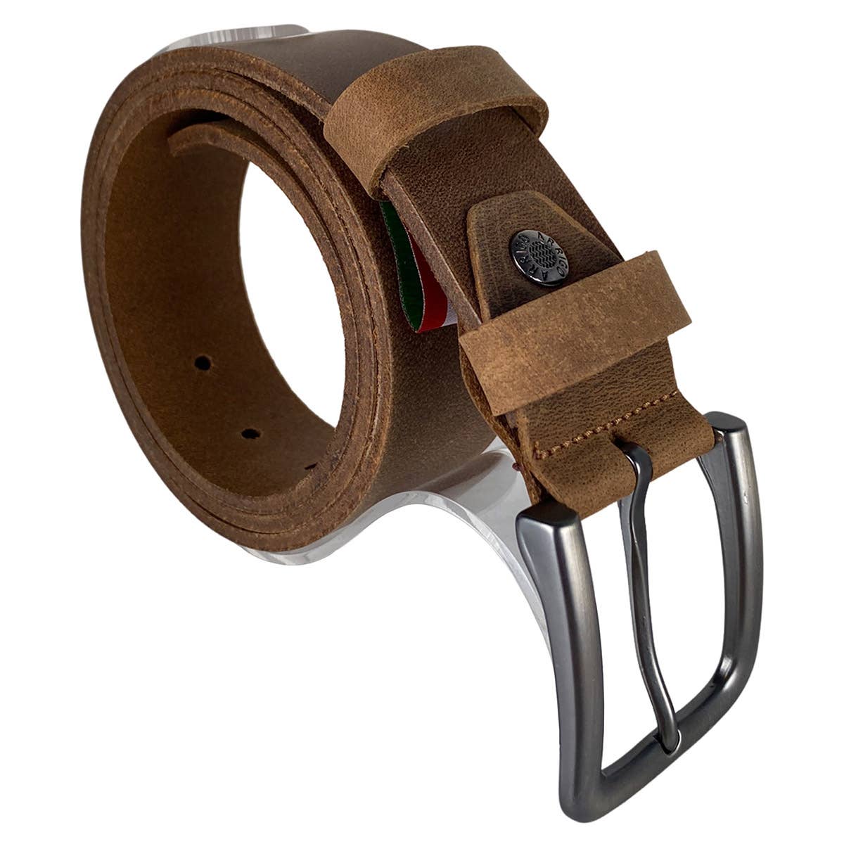 Italian Leather Brown Belt with Silver Buckle