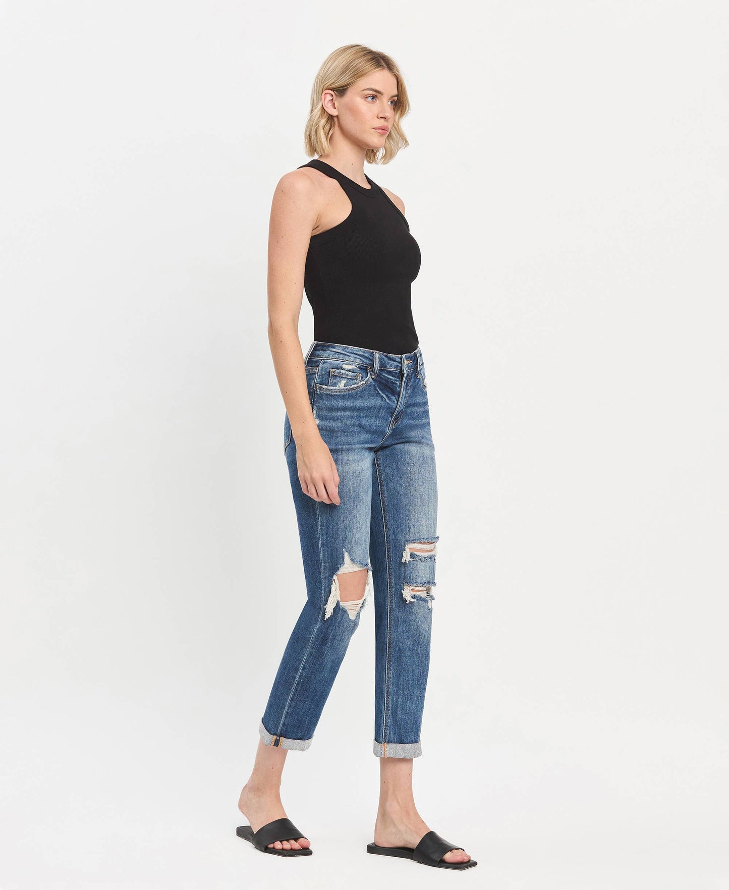 Lovervet by VERVET High Rise Double Cuffed Boyfriend Jeans