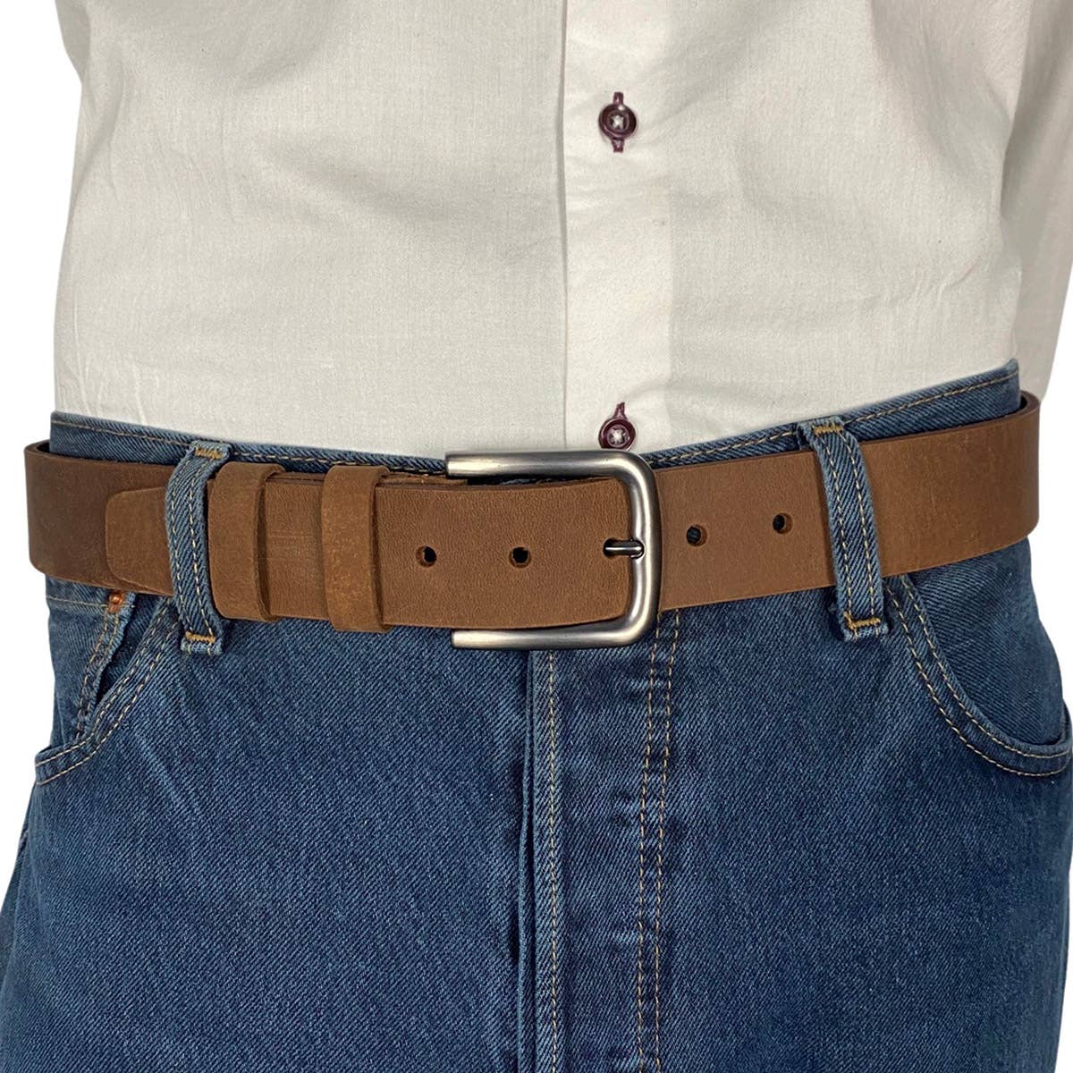 Italian Leather Brown Belt with Silver Buckle