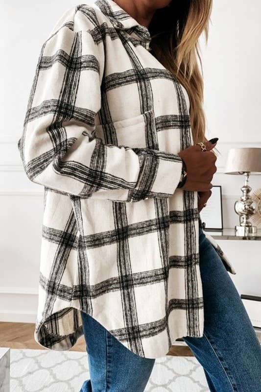 Mid-Length Plaid Flannel Jacket Shirt