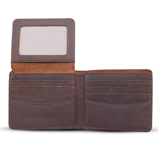 Men’s Leather Bifold Wallet – Top Grain Leather with Flap Out ID Holder