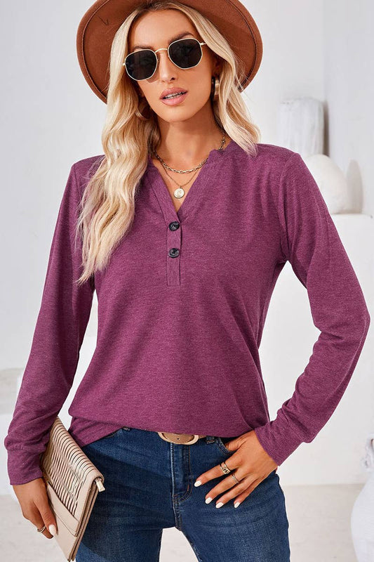 Women’s Buttoned V-Neck Casual Tee