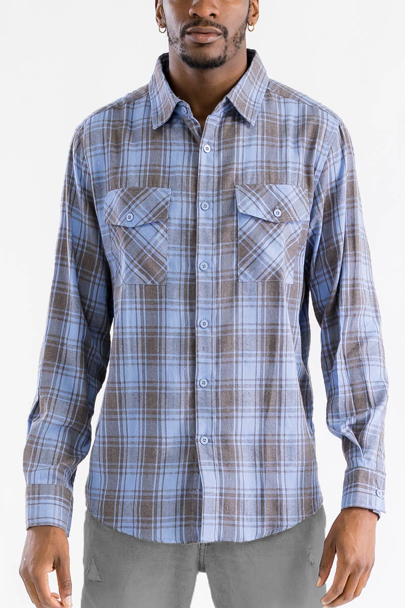 Plaid Checkered Flannel Shirt – Classic Button-Up with Chest Pockets