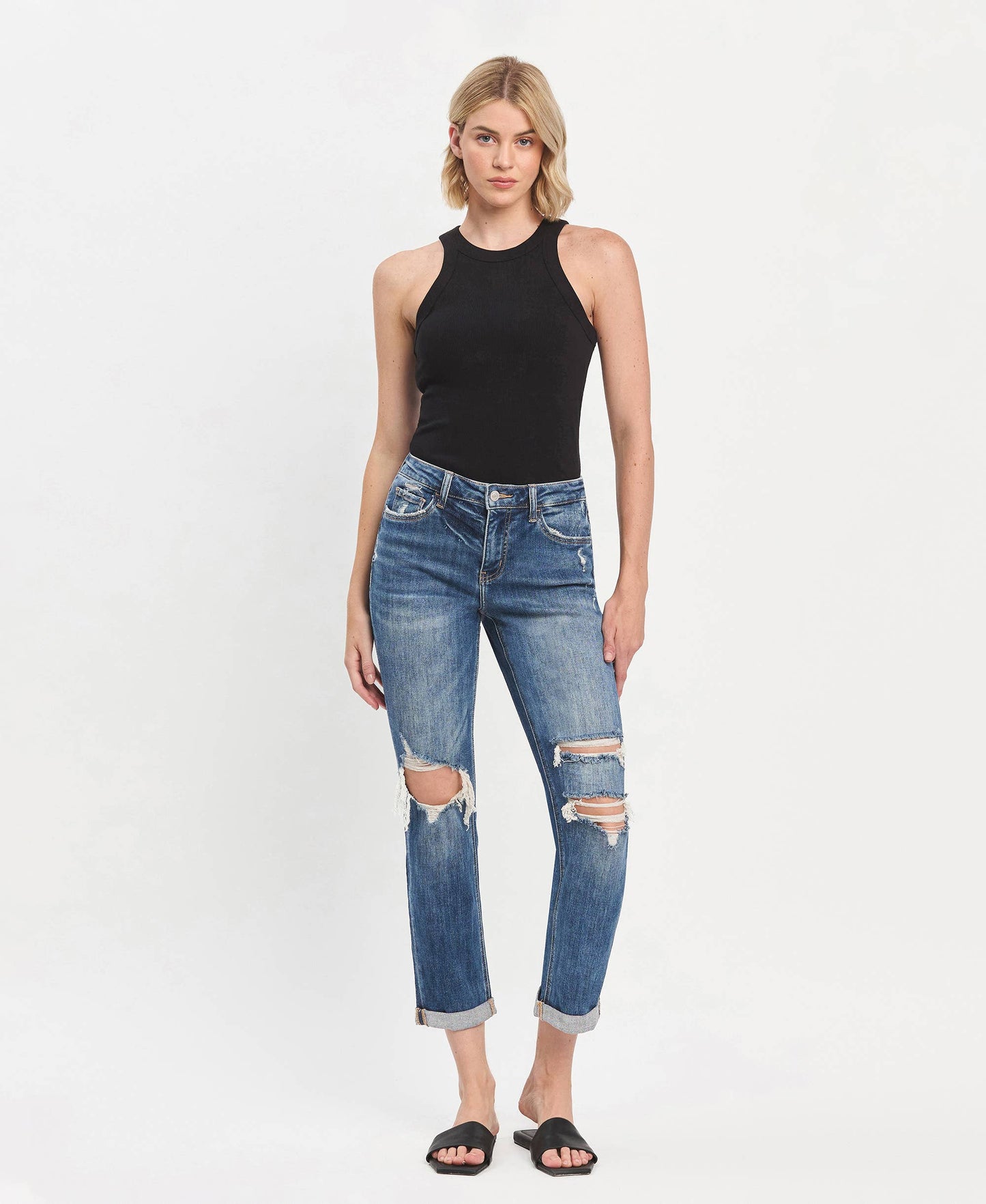 Lovervet by VERVET High Rise Double Cuffed Boyfriend Jeans