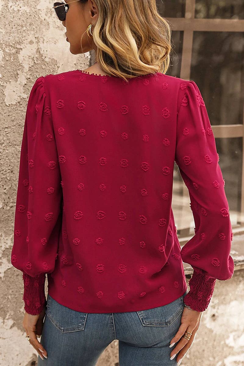 Women’s Floral Laced Swiss Dot Blouse with Embroidered Front Detail