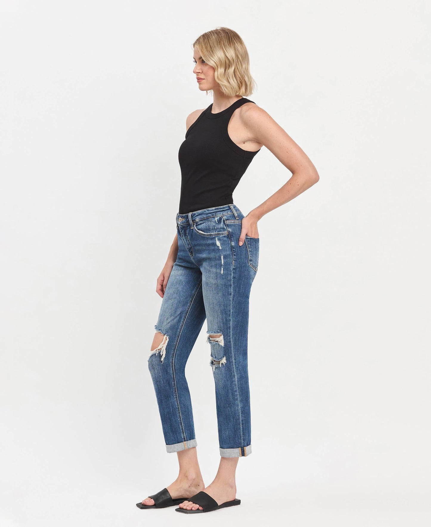 Lovervet by VERVET High Rise Double Cuffed Boyfriend Jeans