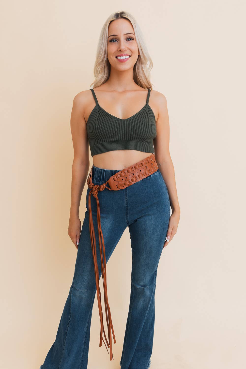 Wide Woven Vegan Leather Waist Tie Up Belt