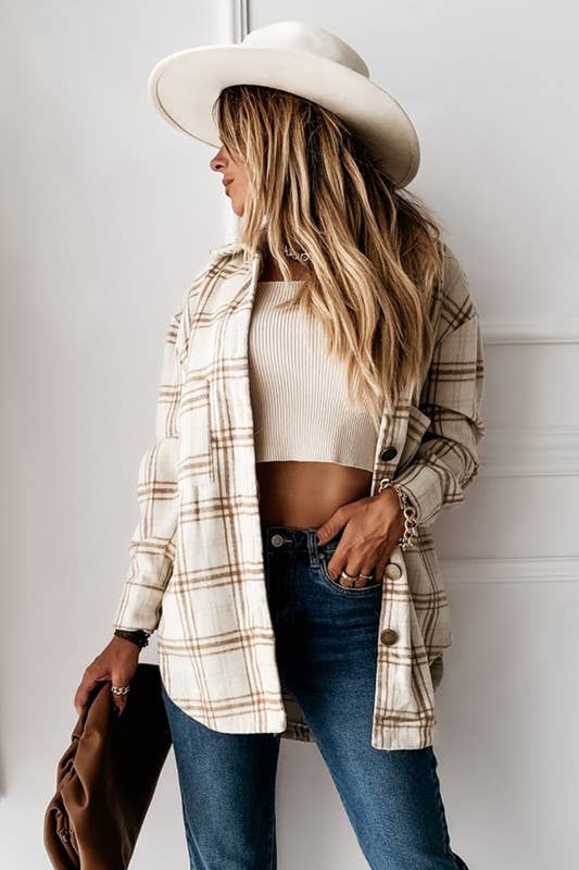 Mid-Length Plaid Flannel Jacket Shirt