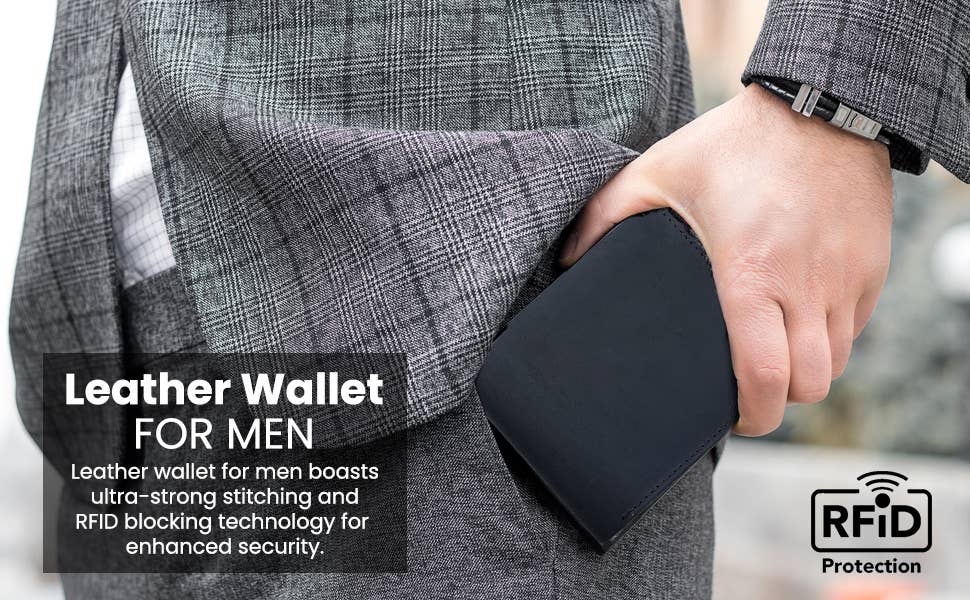 Men’s Leather Bifold Wallet – Top Grain Leather with Flap Out ID Holder
