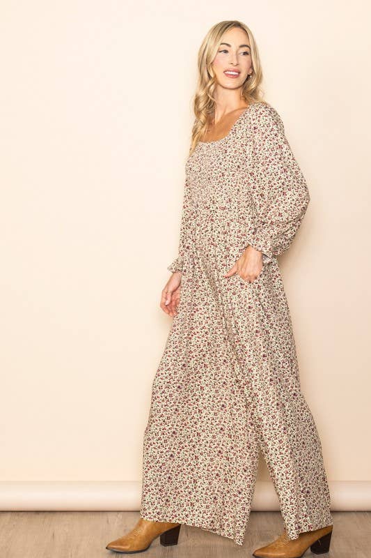 Floral Print Roper – Square Neck, Smocked Chest &amp; Wide Legs